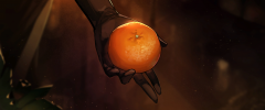 一颗尚未成熟的冰冷柑橘，散发着轻微的镍铁气味。