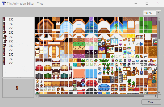 Modding - creating an XNB mod - Tiled example animation pane.gif